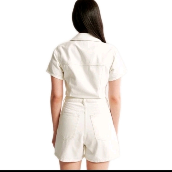 Abercrombie & Fitch Women’s Cream Denim Romper Casual One-Piece Summer Short XS - Picture 3 of 16
